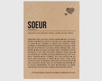 Carte définition soeur - Carte anniversaire soeur - Cadeau noël soeur - Idée cadeau soeur - Personnalisable