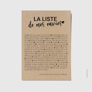 Carte d'amour La liste de mes envies - Carte Saint-Valentin - carte demande mariage - Personnalisable