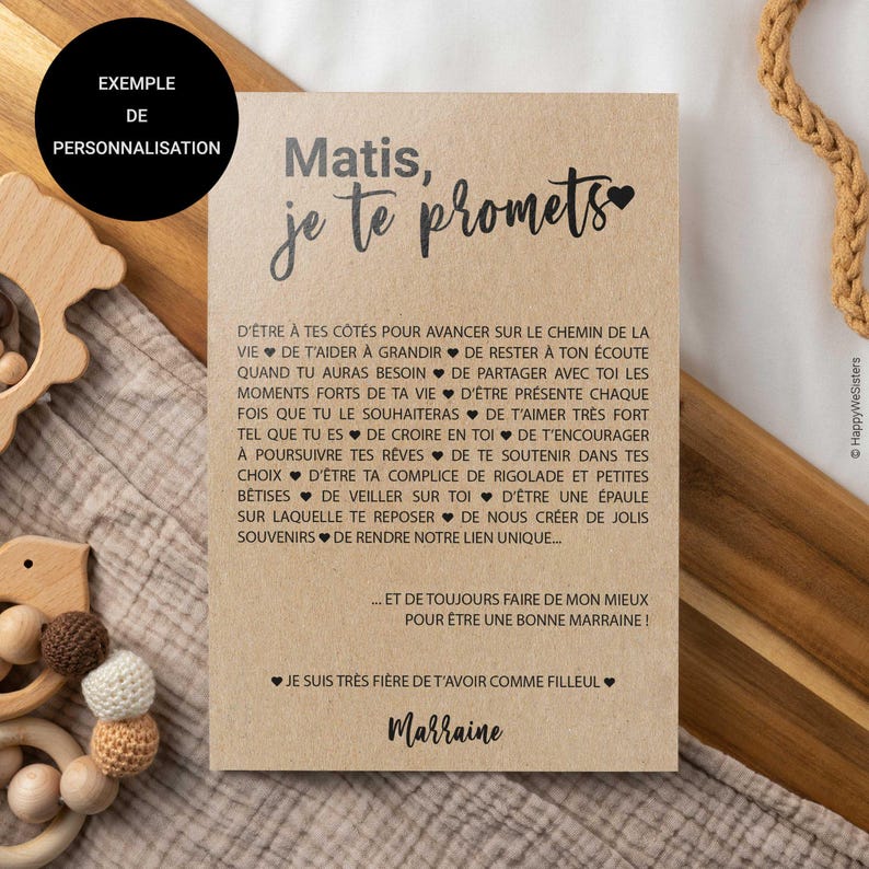 Carte Filleul/Marraine personnalisable - idée cadeau baptême - cadeau naissance filleul afbeelding 4