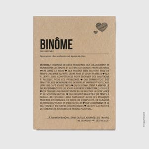 Carte définition binôme - Carte départ travail - Carte pour collègue - Au revoir binôme -  Carte remerciements - Idée cadeau Personnalisable