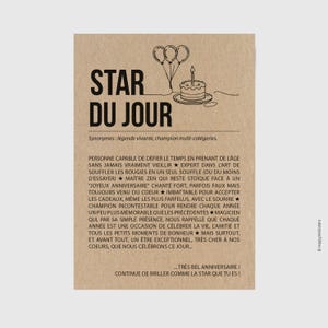 Carte "Star du jour" - Carte d'anniversaire originale - Carte d'affection - Carte d'amitié - Personnalisable