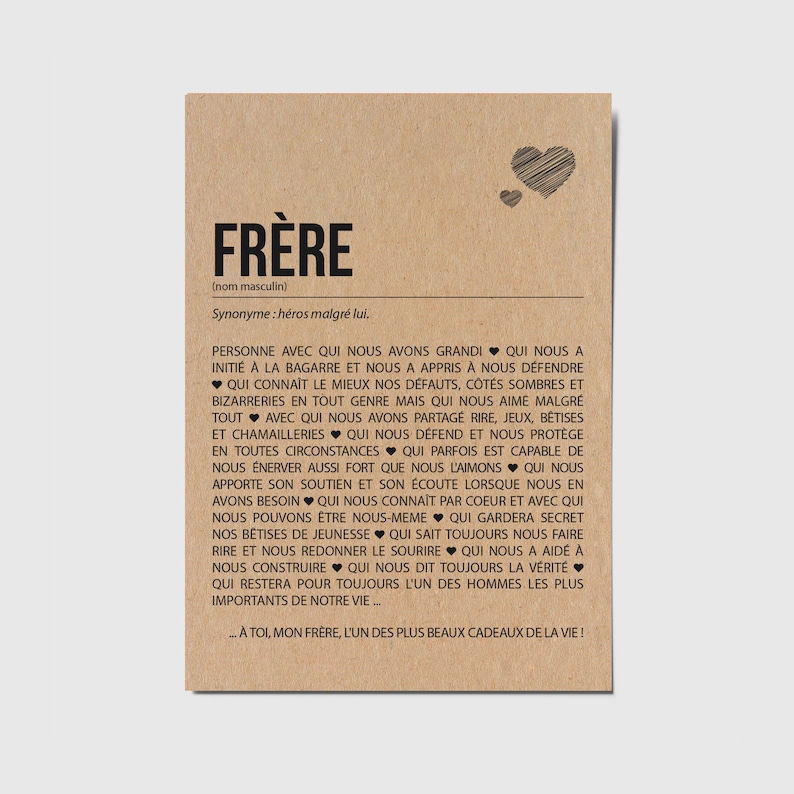 Carte définition frère Carte anniversaire frère Cadeau noël frère Idée cadeau frère Personnalisable image 1