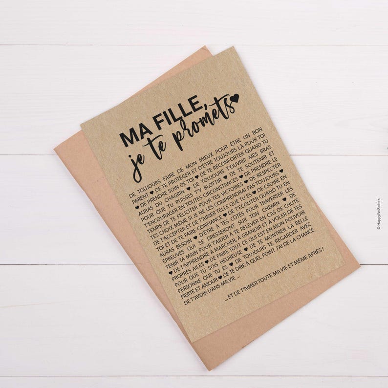 "My daughter, I promise you" card - Customizable - Birth gift - Gift for your daughter - Affection card - Birthday card image 2