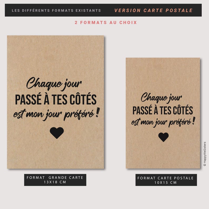 Carte citation "Chaque jour passé à tes côtés est mon jour préféré " - Carte déclaration d'amour - Mot doux Saint-Valentin - Personnalisable afbeelding 6