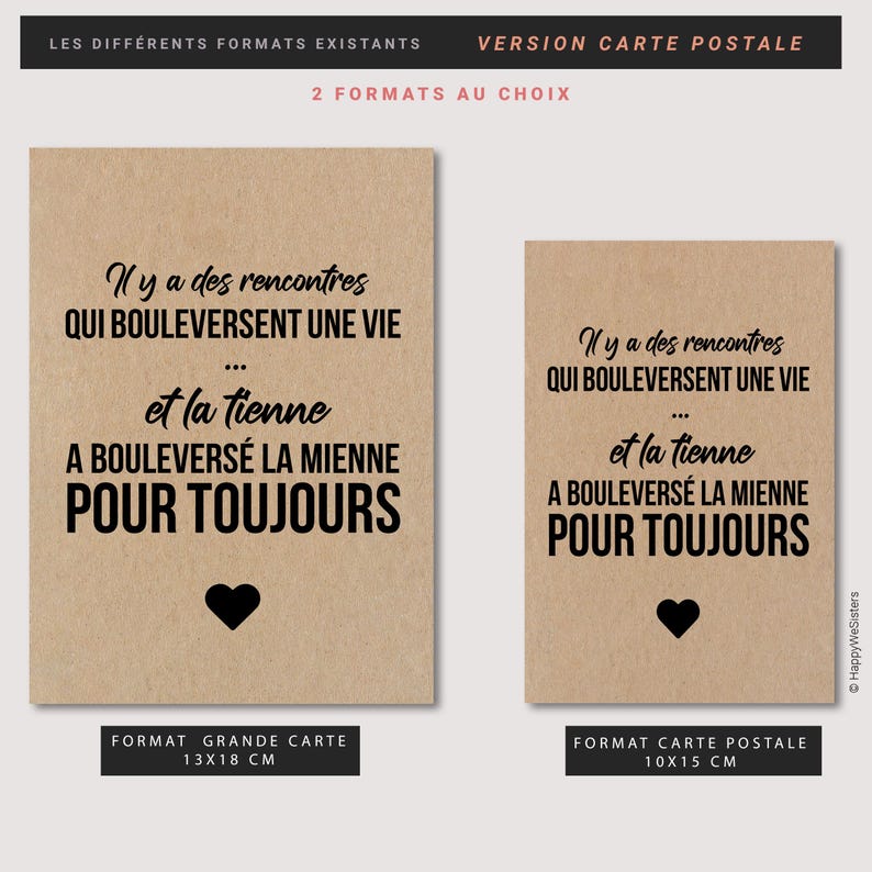 Carte citation "Il y a des rencontres qui bouleversent une vie... " - Carte amour - Saint-Valentin - Carte amitié personnalisable afbeelding 6