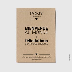 Carte de Félicitations Naissance - Carte de voeux naissance personnalisée avec le prénom du bébé - Bienvenue au monde