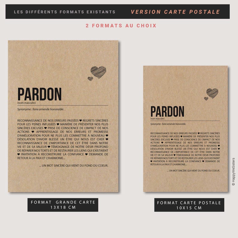 Carte définition Pardon - Carte de regrets - Excuses sincères - Demande de pardon - Carte de réconciliation - Personnalisable image 6