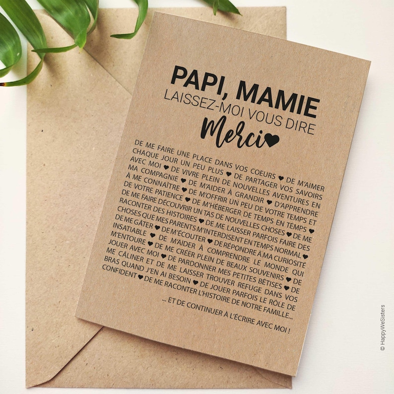 Carte Merci Papi, Mamie personnalisable - Idée cadeau grands-parents - Carte d'affection image 4