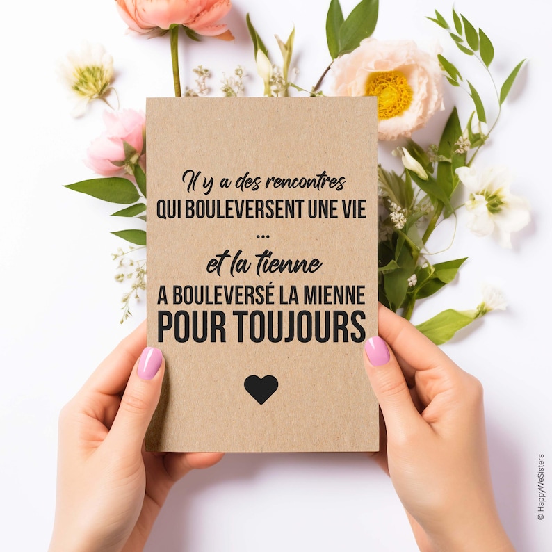 Carte citation "Il y a des rencontres qui bouleversent une vie... " - Carte amour - Saint-Valentin - Carte amitié personnalisable afbeelding 5