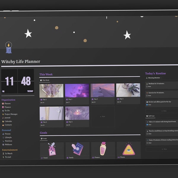 Witchy Digital Planner, Notion Template, Goth Planner, Note Taking Template, Notion Icons, Project Planner, Witchy Journal, Moon Planner