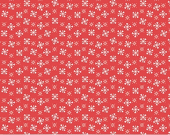 Happy Pawlidays Christmas Red Furry Flurries Snowflake Fabric- Half Yard Cut