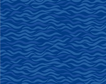 Beach Baby Dark Blue Waves Fabric- Half Yard Cut
