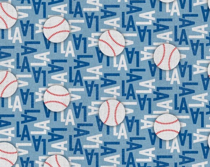 Featured listing image: The Final Inning LA Baseball Blue/Red Fabric - Half Yard Cut