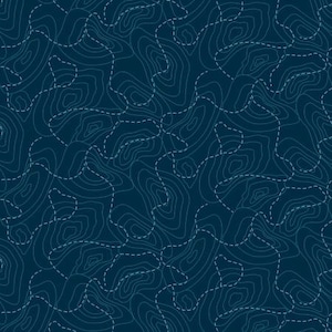 Blue Elevation Map Fabric- Half Yard Cut