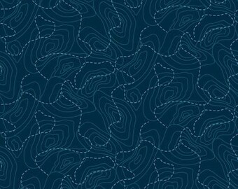 Blue Elevation Map Fabric- Half Yard Cut