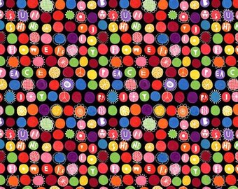 Rainbows & Sunshine Black Happy Dots Fabric- Half Yard Cut