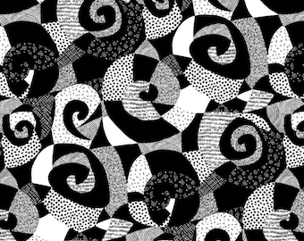Black & White Large Swirls 118in EXTRA WIDE Backing Fabric- Half Yard Cut