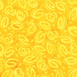 May include: A seamless pattern featuring a yellow and gold floral design. The pattern includes stylized roses and leaf shapes, creating a textured, repeating motif. The design has a batik-like appearance, with variations in color and tone.
