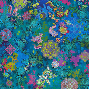 Flourish Turquoise Treasured Trinkets Digitally Printed- Half Yard Cut