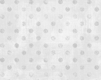May include: A white background with a pattern of evenly spaced, textured gray polka dots. The dots have a slightly distressed appearance, creating a vintage or aged aesthetic. The overall design is simple and clean.