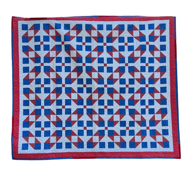 Modern Quilt for Sale, Traditional, Ready to ship, Handmade Quilt, periwinkle and raspberry Jacobs Ladder Quilt