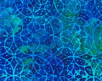 Rings Blue Green Artisan Moonscape Batik Fabric- Half Yard Cut
