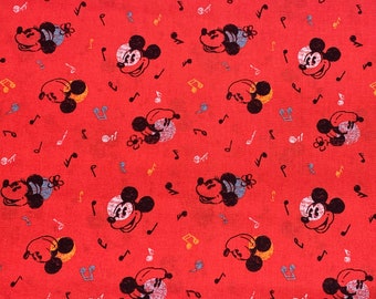 Disney Mickey & Minnie Mouse Vintage Music Fabric - Half Yard Cut