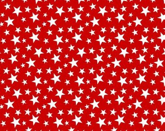 May include: A red background with a repeating pattern of white stars of different sizes.