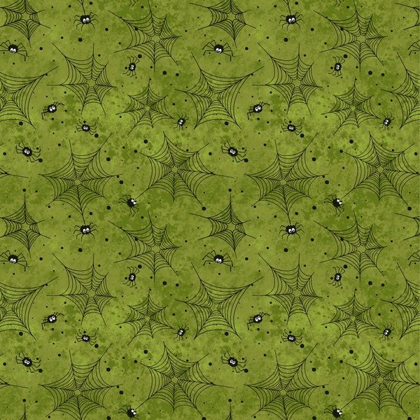 Tela de arañas y musgo con gatos asustadizos de Halloween - Corte de media yarda