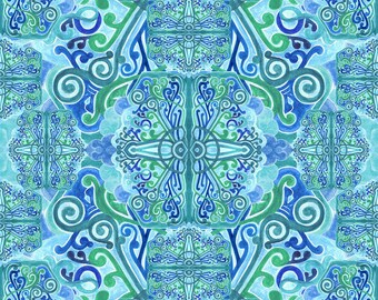 Blue/Green Kaleidoscope 108” Backing Fabric- Half Yard Cut