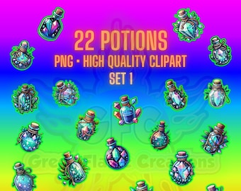 Clipart místico / Paquete Png de botella de brujería / Fondo transparente / Botellas de poción mágica de Halloween Clipart / Clip Art mágico / Pociones