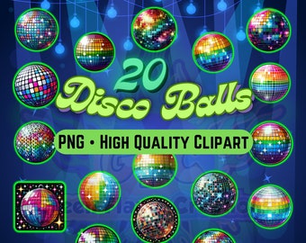 Groovy Disco Balls / Mirror Ball / Sparkle Disco Ball / Disco Ball inspirada en los años 70 / Retro Disco Ball PNG / Disco Party / Rainbow Disco Balls