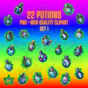Mystical Clipart | Witchcraft Bottle Png Bundle | Transparent Background | Halloween Magic Potion Bottles Clipart | Magic Clip Art | Potions