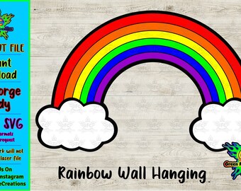 Signo de pared arco iris, colgante de pared, archivo digital, SVG, PDF, archivo cortado, arco iris, archivo láser, Roygbiv, multicolor, arco de lluvia, nubes, LGBTQ, rojo