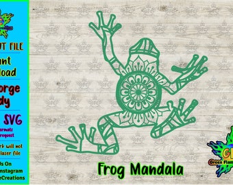 Frog Mandala Cut File, SVG, PDF, Capa única, Clip Art, Archivo Láser, Corte, Froggy, Mandala, Grabador Láser, Silueta, Vinilo, Cricut, Ranas