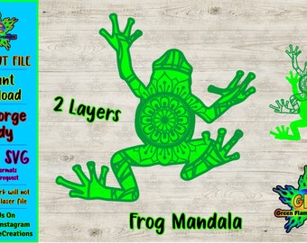 Frog Mandala Cut File, SVG, PDF, Dos Capas, Clip Art, Archivo Láser, Corte, Vector, Mandala, Grabador Láser, Silueta, Vinilo, Cricut, Ranas