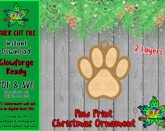 Adorno de impresión de pata, SVG, PDF, Descarga digital, Navidad, Archivo láser, Perro, Gato, Mascota, Bebé de piel, 2021, Navidad, Adorno de mascota, Archivo cortado, Vacaciones