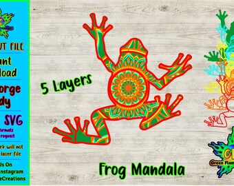 Frog Mandala Cut File, SVG, PDF, Cinco Capas, Clip Art, Archivo Láser, Corte, Vector, Mandala, Grabador Láser, Silueta, Vinilo, Cricut, Ranas