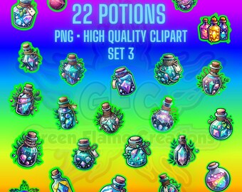 Poción Clipart / Poción de Cristal Mágico / Poción Mágica Colorida Acuarela / Clipart Mágico / Pociones de Cristal / Clipart de Cristal / Poción de Amor