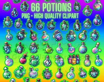Clipart místico / Poción mágica / Clipart mágico / Paquete de imágenes prediseñadas de poción / Botella PNG / Botellas de poción / Uso comercial / Clip Art mágico PNG