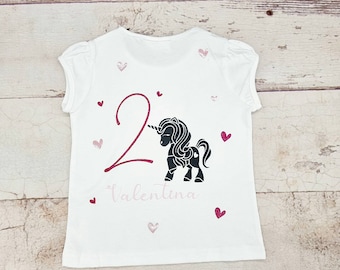 Ragazza in camicia di compleanno, camicia per ragazze unicorno, maglietta personalizzata, maglietta unicorno