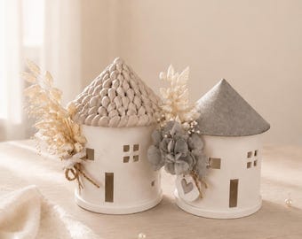 Scandi Dekohaus 3D Druck | Knitty & schlichtes Häuschen | mit Trockenblumen | skandinavische Deko | Geschenkidee