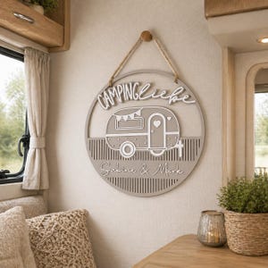 Personalized caravan sign, decorative wreath, door wreath, wreath, hoop, camping decor, camping love, caravan decor
