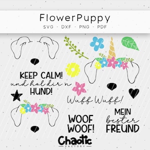 Plotter file, FlowerPuppy, Chaotic Factory, dxf, svg, png, unicorn, dog