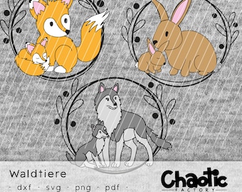 Plotter file, forest animals, Chaotic Factory, dxf, svg, png, animal children, wolf, rabbit, fox