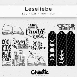 Può includere: File di progettazione digitale in bianco e nero per l'artigianato. I design includono frasi a tema libro come "Cool Kids Read Books" e "Book Lover". Ci sono anche design per segnalibri con fasi lunari e un ramo frondoso.