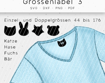 May include: A light blue t-shirt with a V-neck design, featuring a black cat graphic with the number 68. The image includes text in German, such as "Grössenlabel 3" and "Einzel- und Doppelgrössen 44 bis 176". The bottom of the shirt has the text "Chaotic - FACTORY -".