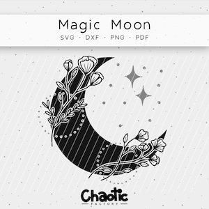 Plotter file, Magic Moon, dxf, svg, png, pdf, moon, floral