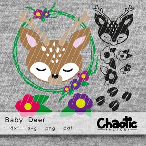 Plotter file, Baby-Deer, png, svg, dxf, pdf, Floral, Animals, Deer