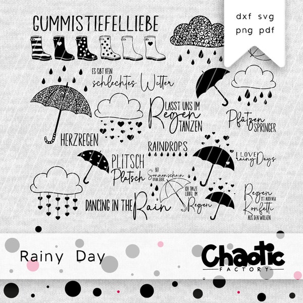 Plotter file, Rainy Day, dxf, svg, png, pdf, umbrellas, sayings